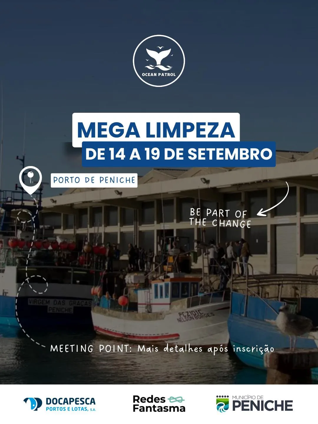 Mega Limpeza poster for the Peniche harbour cleanup, 14 to 19 September