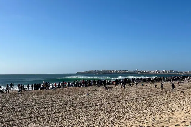 Crowds lining the beach at Supertubos to watch the MEO Rip Curl Pro Portugal, 23 October 2026